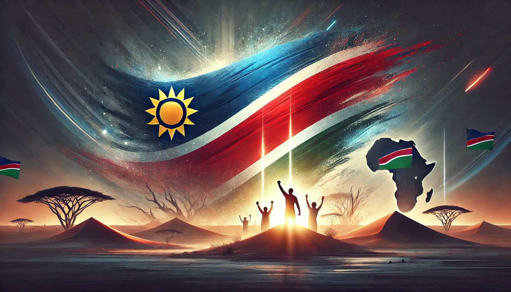 A realistic yet abstract digital painting representing Namibia’s Independence.